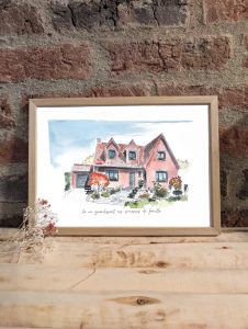 Exemple de cadeau original : portrait de maison en aquarelle